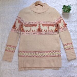 𝅺ANTHROPOLOGIE Aimee pommed pink llama pompom blush pink peach mock neck sweater
